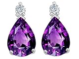 2.36 cttw Genuine 8x6mm Amethyst and Diamond Earrings LIFETIME WARRANTY