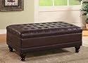 Furniture online: Storage Ottoman with Tufted Accents in Dark Brown Leather Like