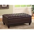 Storage Ottoman with Tufted Accents in Dark Brown Leather Like