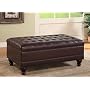 Storage Ottoman with Tufted Accents in Dark Brown Leather Like