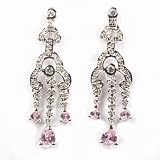 Sterling Silver Earrings with Pink CZ - Size: 43mm