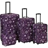 Rockland Luggage Brown Leaf 4 Piece Luggage Set, Purple Pearl, One Size