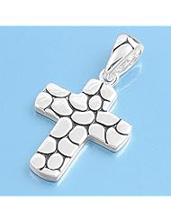 Sterling Silver Pebble Cross Pendant Solid 925 Christian Faith Charm Italy 27mm with 1mm Ball Bead Chain