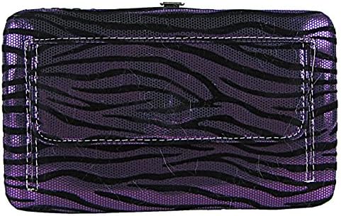 Purple Zebra Stripe Rhinestone Studded Wing and Feather Cross Clutch Wallet
