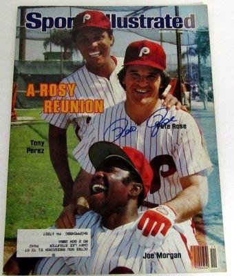 Pete Rose Signed Phillies Sports Illustrated Magazine w/ Morgan & Perez SI 1 - Autographed MLB Magazines