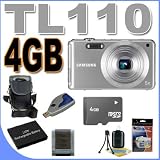 Samsung TL110 14.2MP Digital Camera w/5x Optical Zoom (Silver) BigVALUEInc Accessory Saver 4GB Battery Bundle