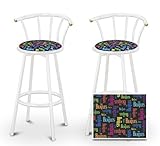 IMAGE OF 2 Beatles Music Rainbow Colored Specialty / Custom White Barstools with Backrest Set