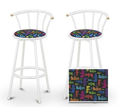 2 Beatles Music Rainbow Colored Specialty / Custom White Barstools with Backrest Set