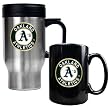 Oakland Athletics MLB Stainless Steel Travel Mug & Black Ceramic Mug Set - Primary Logo by Great American Products