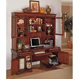 Cherry Finish Computer Credenza with Hutch Deep Cherry