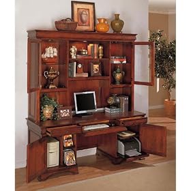 Cherry Finish Computer Credenza with Hutch Deep Cherry by Liberty Furniture