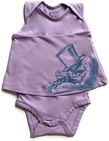 No Biggie Baby Girls' Organic Bodysuit Dress in Lilac with The Mad Hatter Blue Print, 0-3M (Lilac)