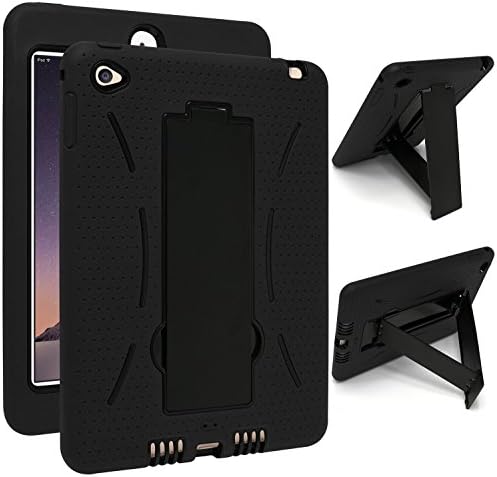 Hard Cover Case For iPad Mini 4 ,BH Hybrid High Impact Resistant Rugged Outer Silicone Cover Black Kickstand for iPad Mini 4 (BLACK)