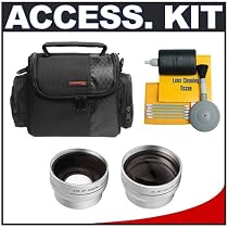 Deluxe Accessory Kit with Carrying Case + 2x Telephoto Lens + 0.5x Wide Angle Lens + Cleaning Kit for Compact Camcorders
