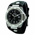 Fat Face Mens black dial black leather cuff watch