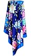 SilkNOW Hand Painted Indigo Blue with a 2.5 Inch Royal Blue Trim 100% Silk Satin Scarf with Beautiful Multi Colored Floral Pattern