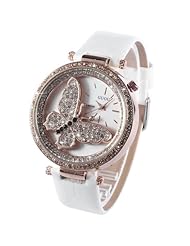 Lady Women Crystal Butterfly Rose Gold Case White Leather Fabulous Quartz Watch WK1096