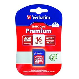 Verbatim Premium 16 GB SDHC Flash Memory Card, Class 6 (96808)