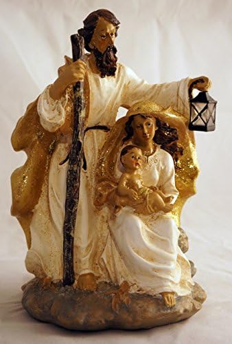 Ivory and Gold Holy Family Figurine Christmas Nativity Scene with Color-Changing Lantern