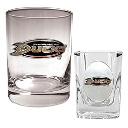 Anaheim Ducks NHL Rocks Glass & Square Shot Glass Set - Primary Logo by Great American Products