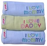 from Minene Minene I Love Mummy/I Love Daddy Embroidered Muslin Squares (Blue/Green/Blue,Set of 3) (Model oo10)