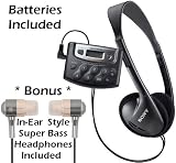 Sony Walkman Digital Tuning Portable Palm Size AM/FM Stereo Radio (Black) with Weather Band, 20 Station Preset Memory, DX Switch for Exceptional Reception, Convenient Belt Clip & Over Head Stereo Headphones - Batteries Included + Bonus DB Tech Secure-Fit 