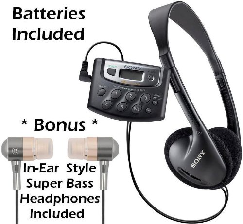Sony Walkman Digital Tuning Portable Palm Size AM/FM Stereo Radio (Black) with Weather Band, 20 Station Preset Memory, DX Switch for Exceptional Reception, Convenient Belt Clip & Over Head Stereo Headphones - Batteries Included + Bonus DB Tech Secure-