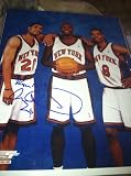 New York Knicks Allan Houston Autographed 8x10 Photo Also Featuring Glen Rice and Latrell Sprewell