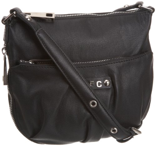 French Connection Women’s Zip Zap Leather Cross Body Bag Black Small