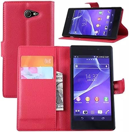 Hicos Premium PU Protective Leather Case for SONY XPERIA M2 AQUA-Red