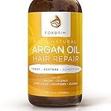 Argan Oil Hair Repair - 100% Natural Vegan Oils - Premium Restorative Natural & Organic Hair Care - Soften, Protect & Repair Argan Oil for Hair plus Jojoba Oil, Coconut Oil & Shea Butter - Foxbrim 4OZ