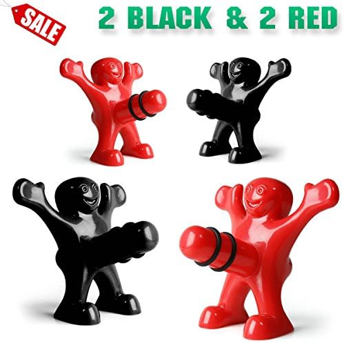 Wishstone Happy Man Bottle Stopper Set of 4 ,2 Black and 2 Red