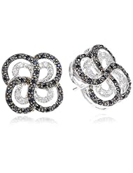 Sterling Silver Black and White Cubic Zirconia Four Leaf Earrings