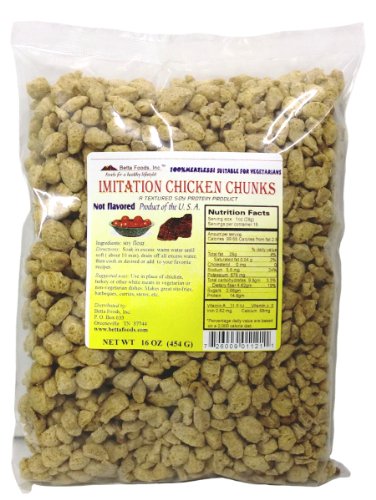 Betta Foods Imitation Chicken Chunks (Unflavored TVP), 16-Ounce Bag
