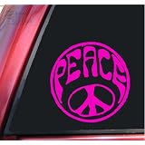 Hippy Peace Sign Vinyl Decal Sticker - Hot Pink