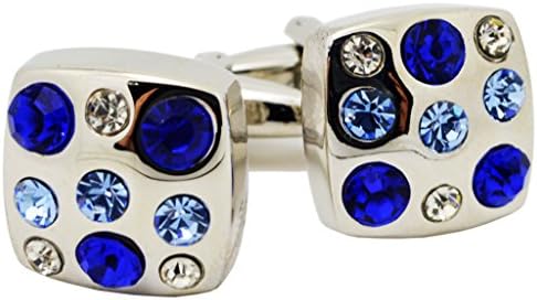 HEHIM(TM) 2 PCS Cuff Links for Men Silver &amp; Crystal With Wooden Gift Box FCL-006