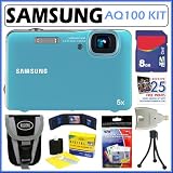 Samsung AQ100 12.2MP Waterproof Digital Camera with 5x Optical Zoom and 2.7-inch LCD Screen in Blue + 8GB Accessory Kit