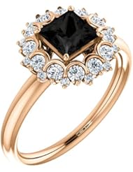 14K Rose Gold Princess Cut Black and White Diamond Flower Inspired Ring -- LIFETIME WARRANTY