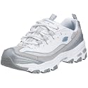 Skechers Women's D'Lites - Inspiring Layered Sparkle Lace Up,White/Grey/Blue,9 M