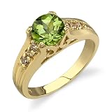 Daring and Striking 2.62 cts Round Cut Peridot Diamond Ring 14Kt Yellow Gold