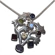 Pendant for Necklace Sterling Silver Multi Gemstone Jewelry 1.5 inches
