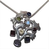 Pendant for Necklace Sterling Silver Multi Gemstone Jewelry 1.5 inches
