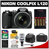 Nikon Coolpix L120 14.1 MP Digital Camera (Black) with 8GB Card + Batteries ....