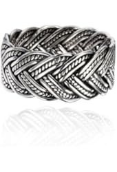 925 Oxidized Sterling Silver 10 mm Braided Woven Wave Antique Style Band Thumb Ring