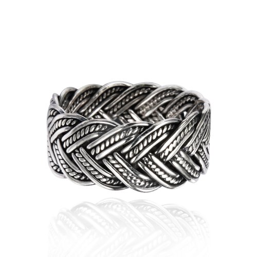 925 Oxidized Sterling Silver 10 mm Braided Woven Wave Antique Style Band Thumb Ring