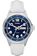 Fossil #AM4361 Unisex Mid Sized White Leather Strap Day/Date Analog Watch