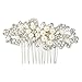EVER FAITH® Wedding Leaf Decorative Ivory Color Simulated Pearl Hair Comb Clear Austrian Crystal