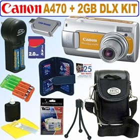 Canon PowerShot A470 7MP Digital Camera (Orange) + 2GB Deluxe Accessory Kit