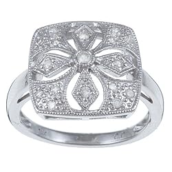 10k White Gold 1/5 TDW Antique Vintage Style Pave Diamond Ring (G-H, I1-I2)