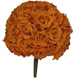 Burnt Orange Wedding Silk Rose Hand Tied Bouquet-36 Roses